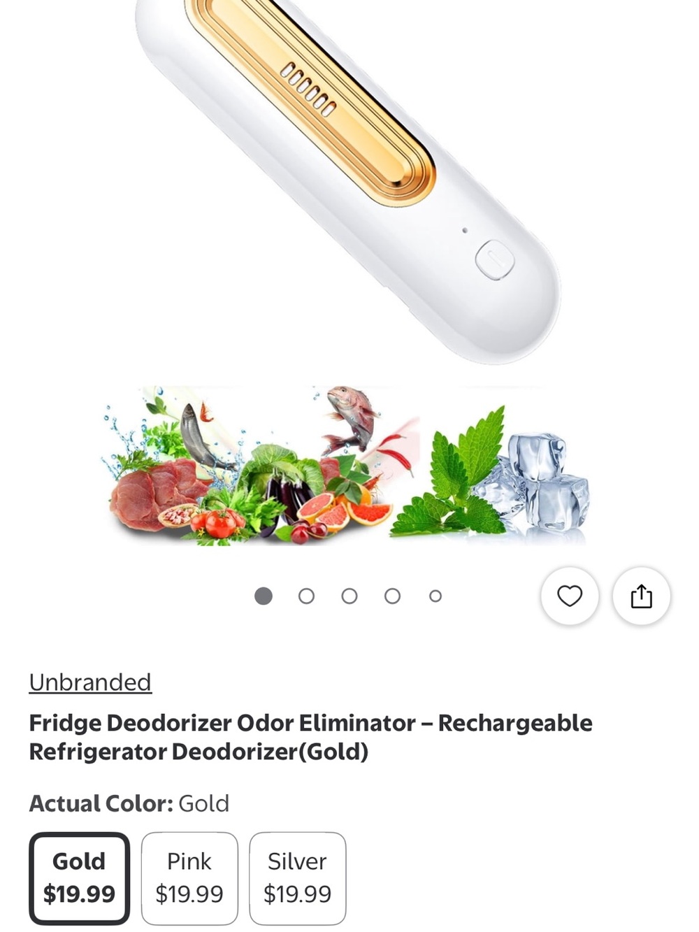Gold Rechargeable Fridge Deodorizer Odor Eliminator